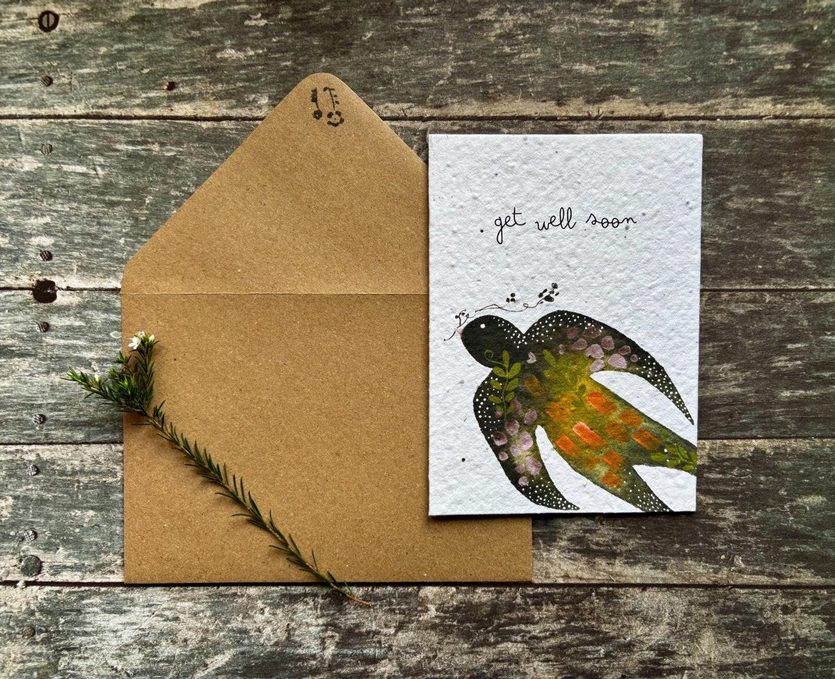 Plantable Get Well Card – Bird Design, Wildflower Seeds - Erika's Whimsical Art