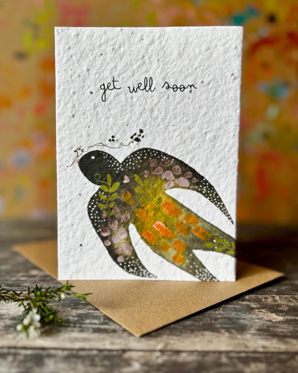 Plantable Get Well Card – Bird Design, Wildflower Seeds - Erika's Whimsical Art