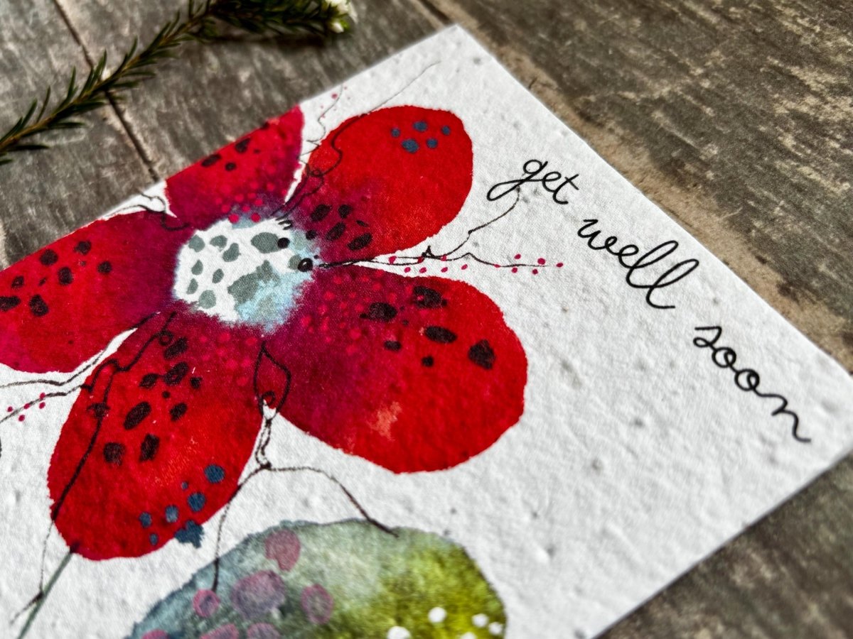 Plantable Get Well Card – Red Flower Seed Paper, Eco - Friendly Gift - Erika's Whimsical Art