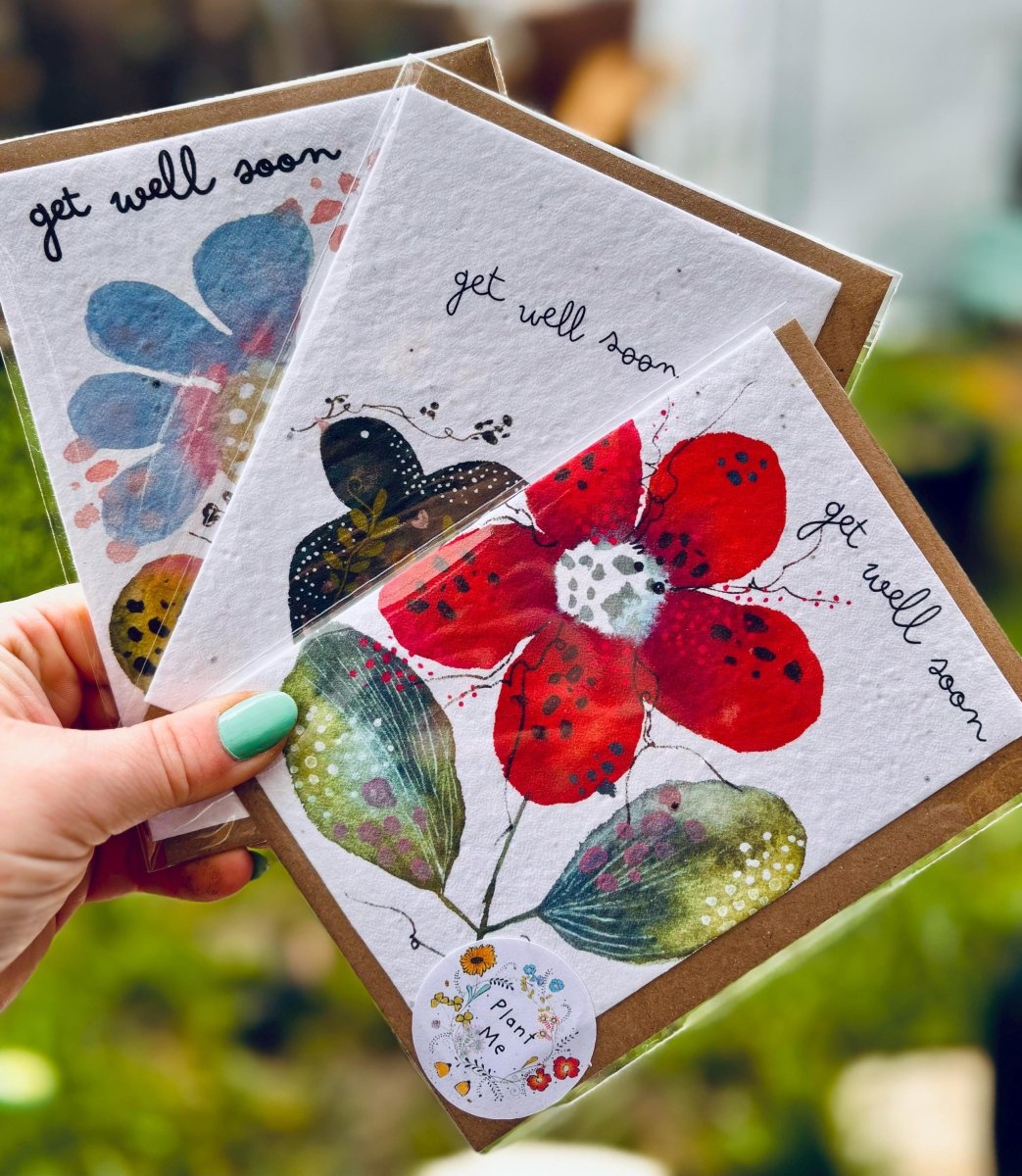 Plantable Get Well Card – Red Flower Seed Paper, Eco - Friendly Gift - Erika's Whimsical Art