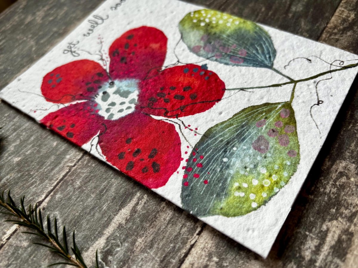 Plantable Get Well Card – Red Flower Seed Paper, Eco - Friendly Gift - Erika's Whimsical Art