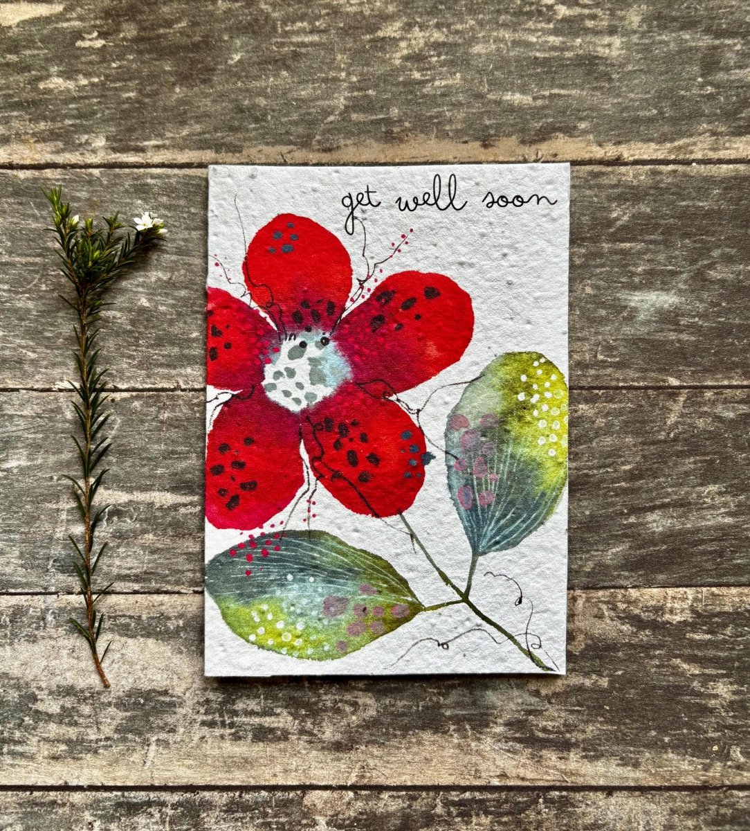 Plantable Get Well Card – Red Flower Seed Paper, Eco - Friendly Gift - Erika's Whimsical Art