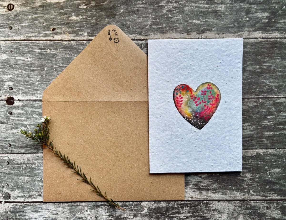 Plantable Heart Card – Eco Friendly Seed Paper Wildflower Card, Romantic Valentine’s & Anniversary Gift - Erika's Whimsical Art