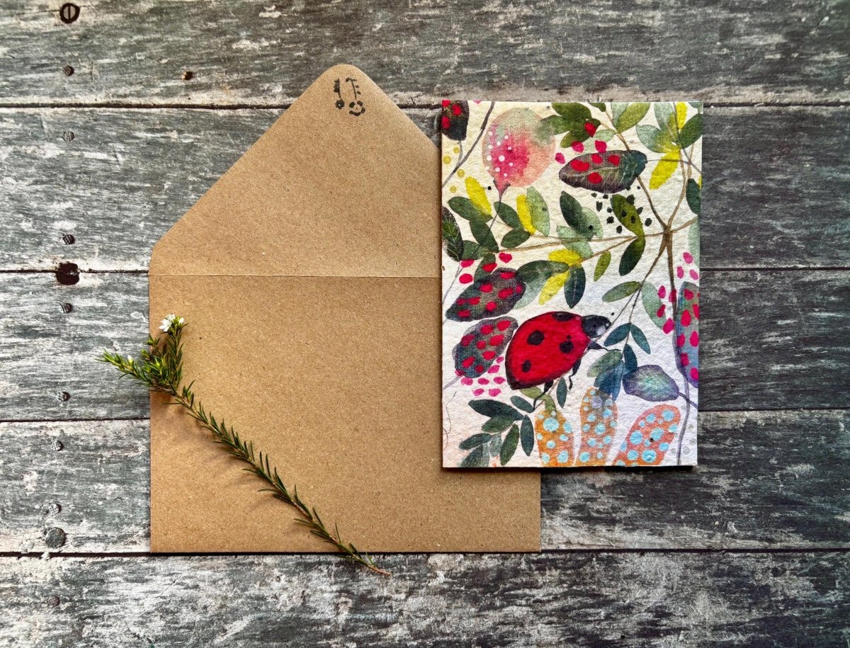 Plantable Ladybird Greeting Card – Wildflower Seed Paper, Eco - Friendly - Erika's Whimsical Art