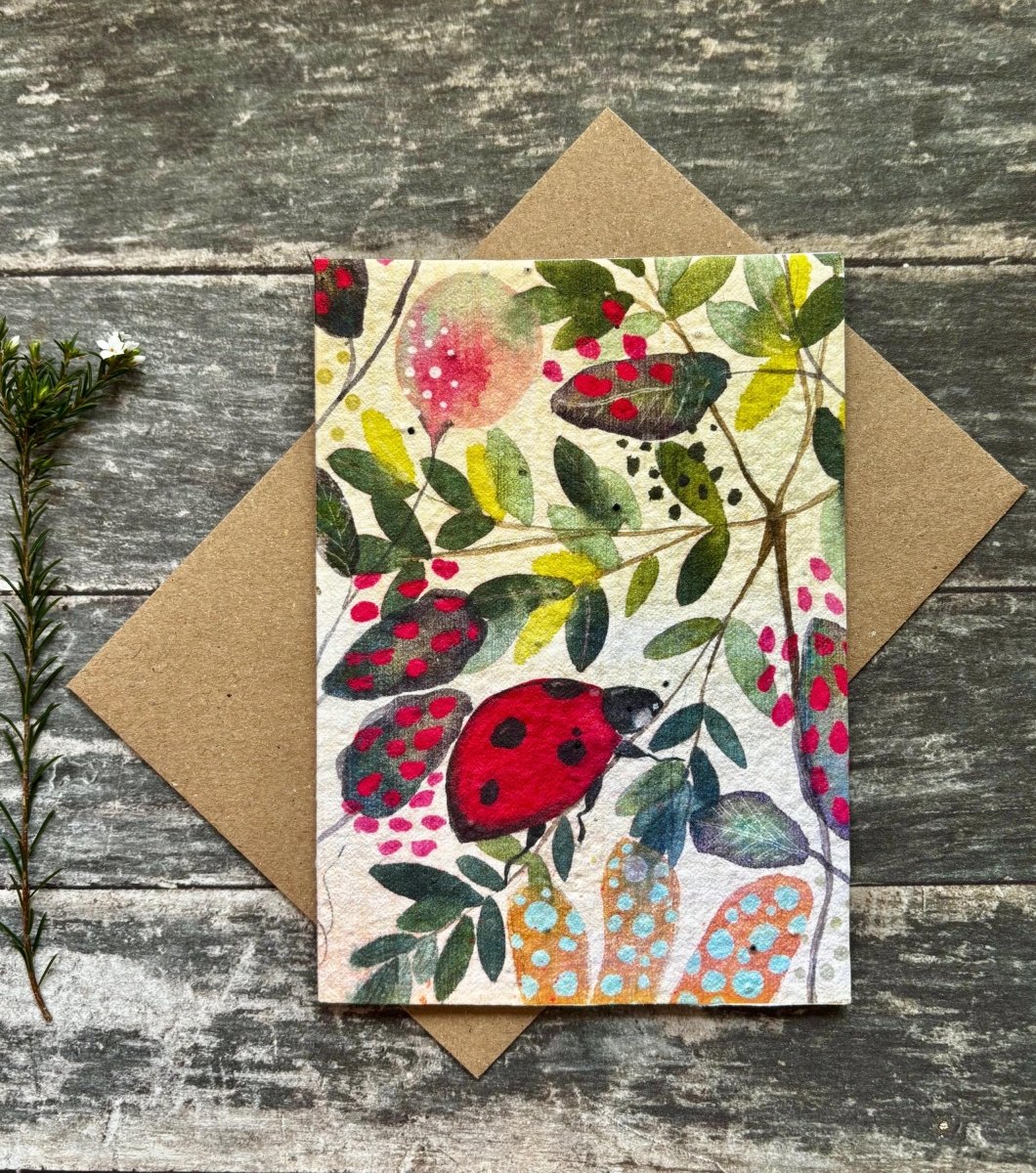 Plantable Ladybird Greeting Card – Wildflower Seed Paper, Eco - Friendly - Erika's Whimsical Art