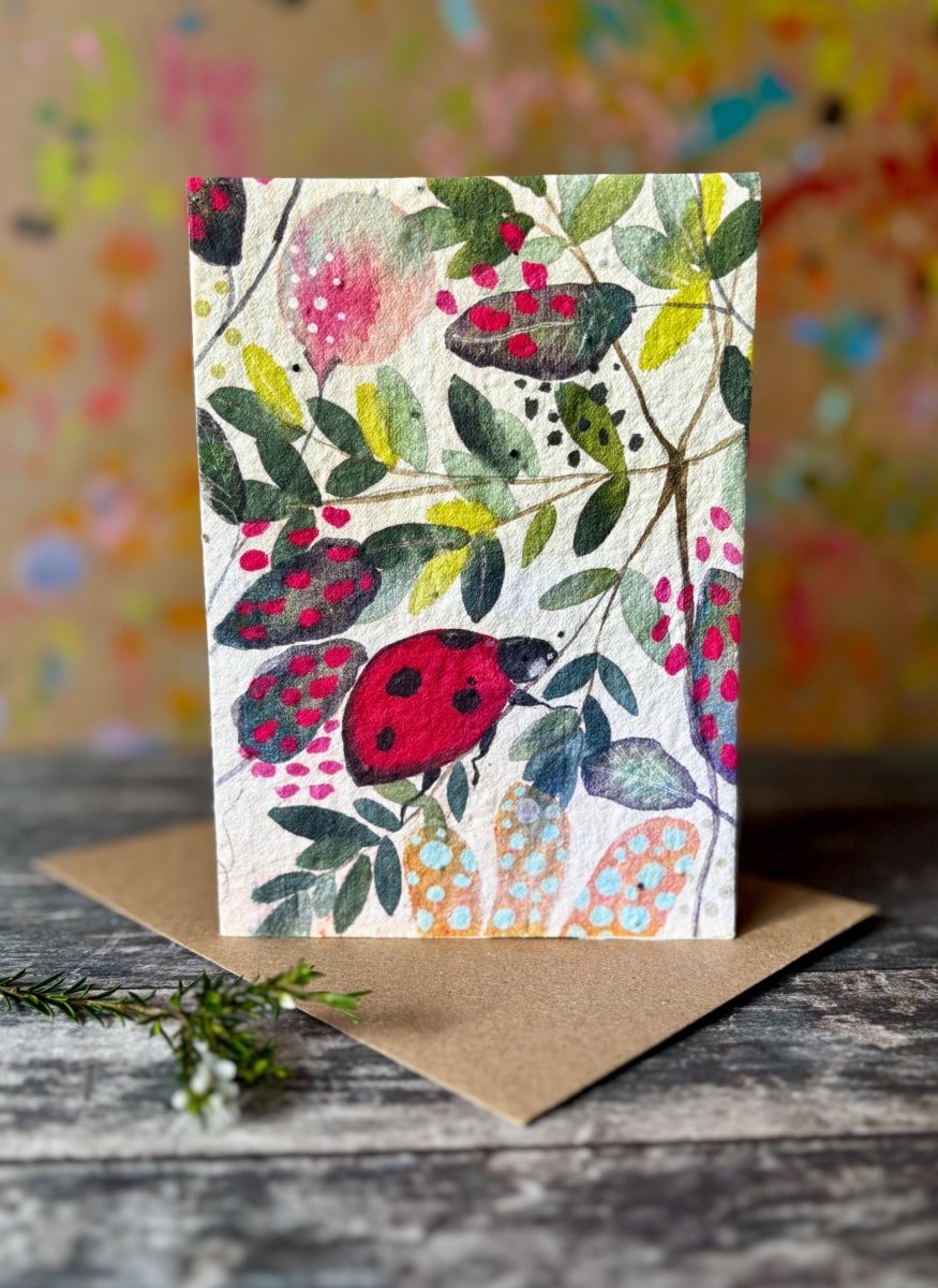 Plantable Ladybird Greeting Card – Wildflower Seed Paper, Eco - Friendly - Erika's Whimsical Art