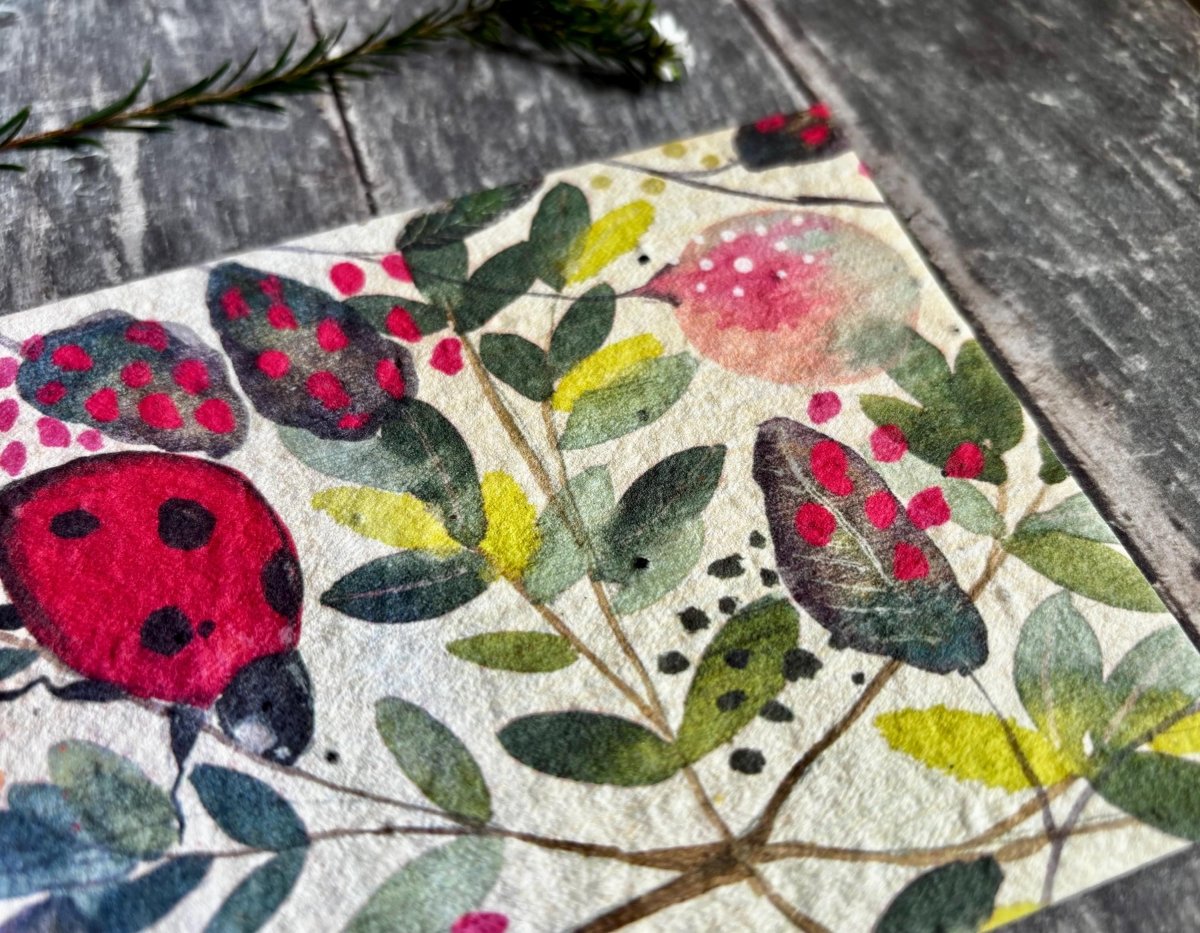 Plantable Ladybird Greeting Card – Wildflower Seed Paper, Eco - Friendly - Erika's Whimsical Art
