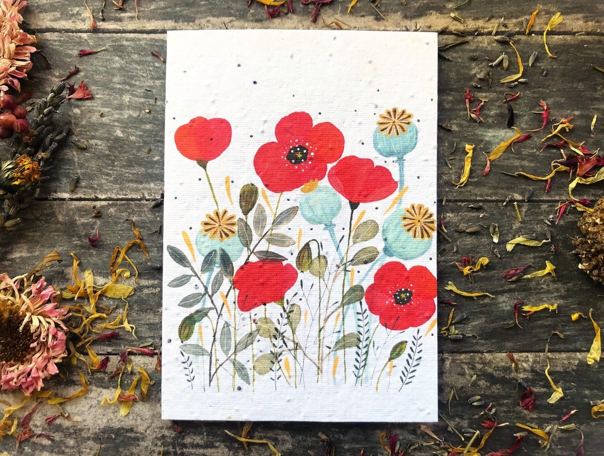 Plantable Poppy Seed Paper Card: Eco - Friendly Floral Art - Erika's Whimsical Art