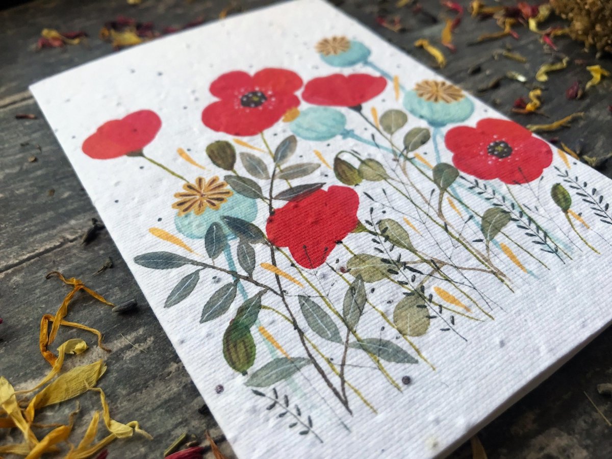 Plantable Poppy Seed Paper Card: Eco - Friendly Floral Art - Erika's Whimsical Art