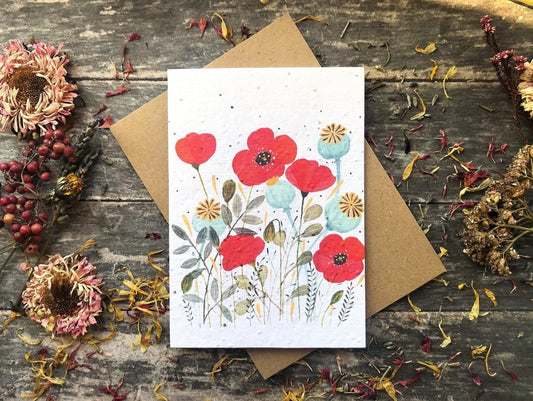Plantable Poppy Seed Paper Card: Eco - Friendly Floral Art - Erika's Whimsical Art