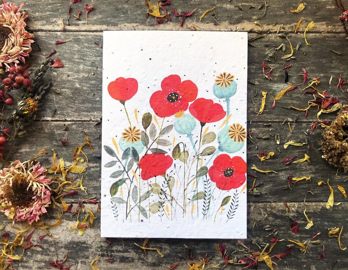 Plantable Poppy Seed Paper Card: Eco - Friendly Floral Art - Erika's Whimsical Art