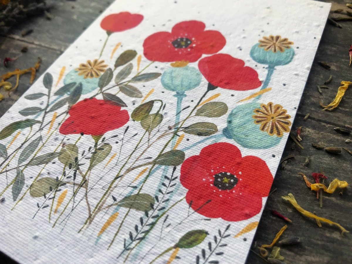 Plantable Poppy Seed Paper Card: Eco - Friendly Floral Art - Erika's Whimsical Art