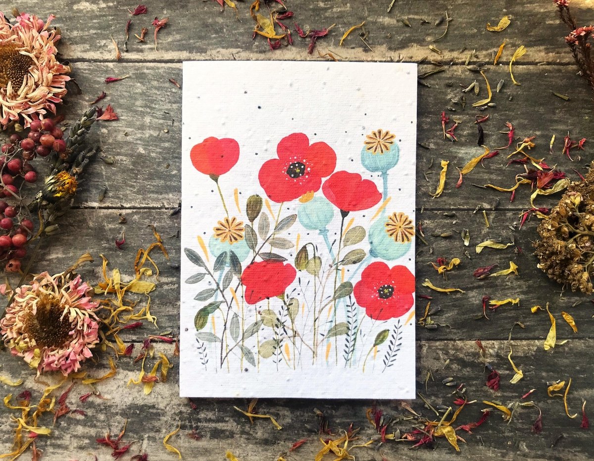 Plantable Poppy Seed Paper Card: Eco - Friendly Floral Art - Erika's Whimsical Art