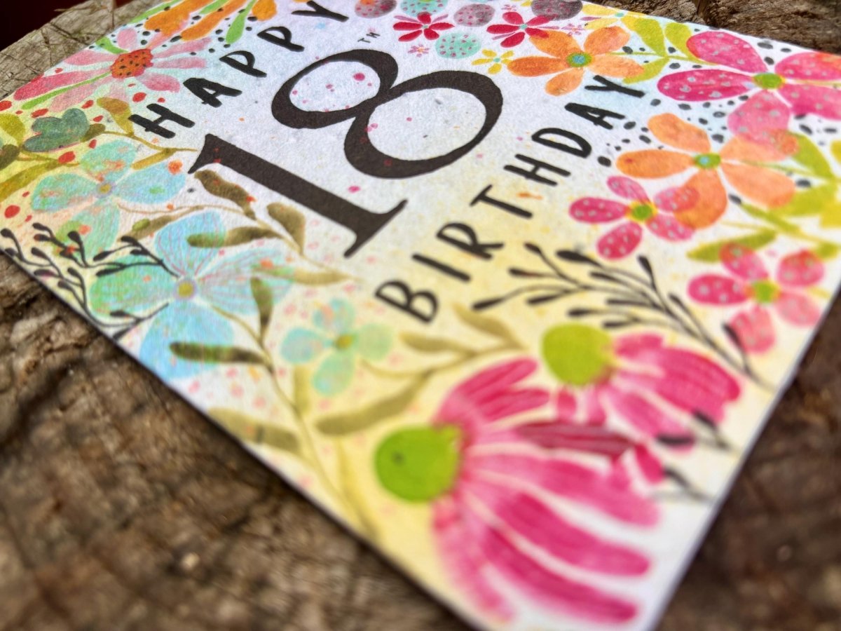 Plantable Seed Paper 18th Birthday Card: Bee Greeting Card - Erika's Whimsical Art