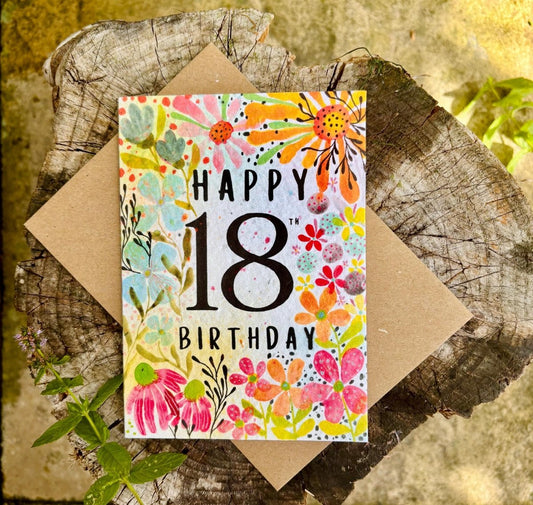 Plantable Seed Paper 18th Birthday Card: Bee Greeting Card - Erika's Whimsical Art