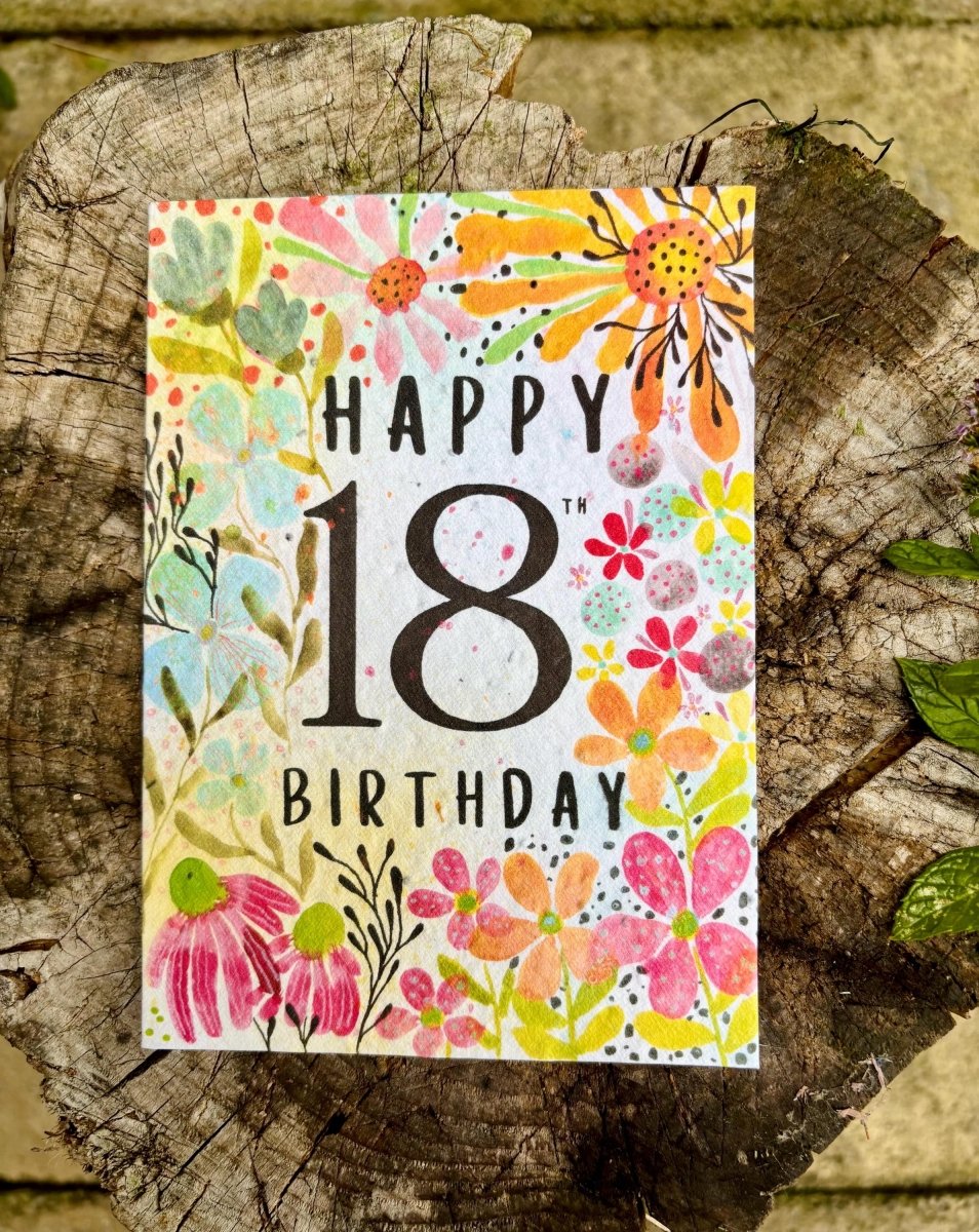 Plantable Seed Paper 18th Birthday Card: Bee Greeting Card - Erika's Whimsical Art