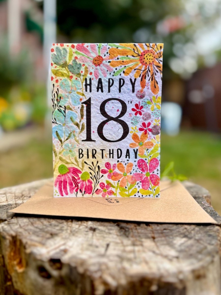 Plantable Seed Paper 18th Birthday Card: Bee Greeting Card - Erika's Whimsical Art