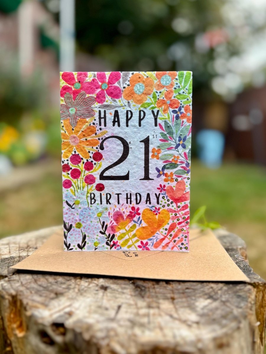 Plantable Seed Paper 21st Birthday Card: Bee Greeting Card - Erika's Whimsical Art