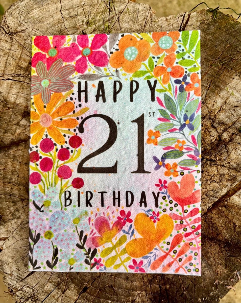 Plantable Seed Paper 21st Birthday Card: Bee Greeting Card - Erika's Whimsical Art