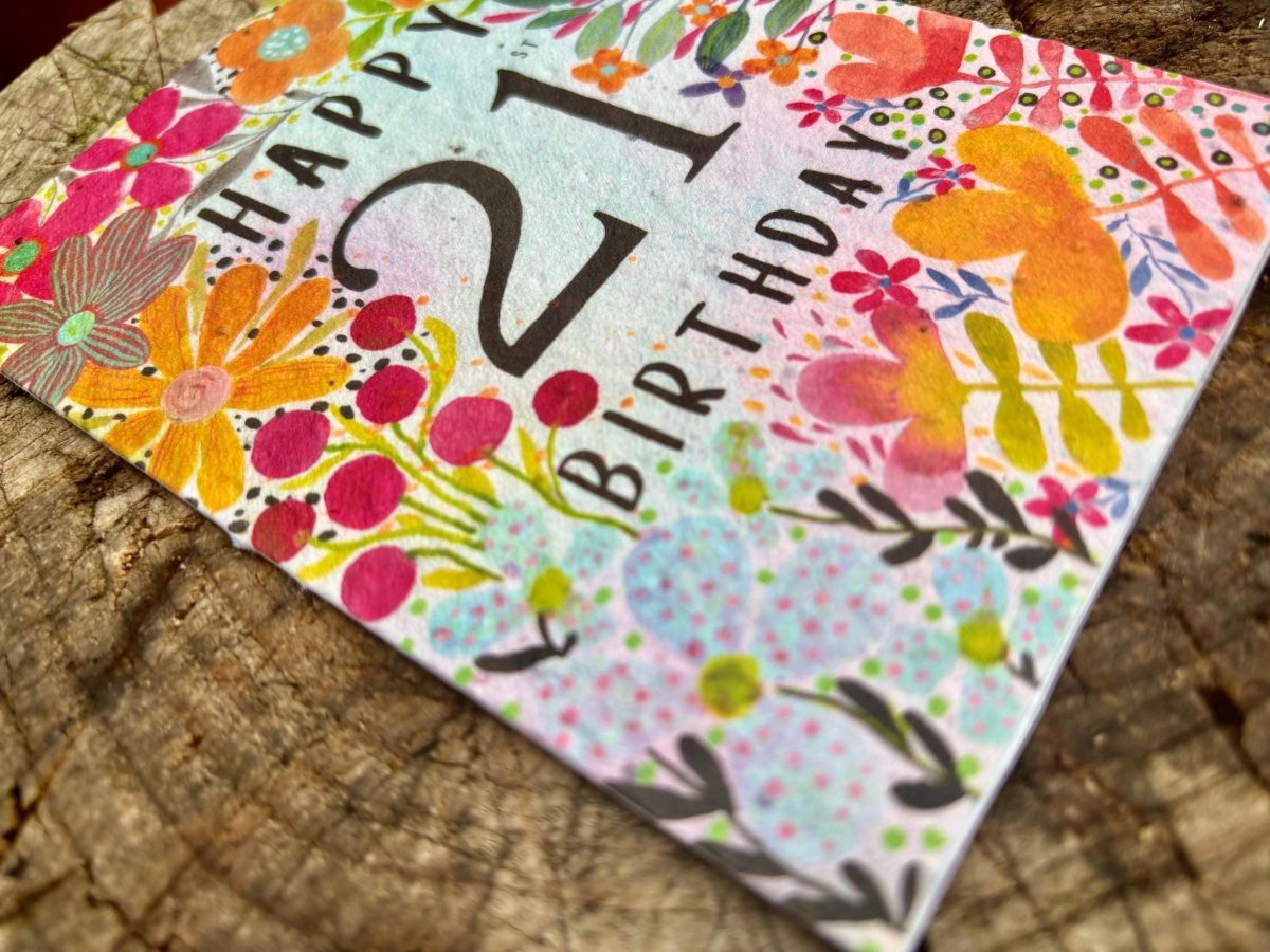 Plantable Seed Paper 21st Birthday Card: Bee Greeting Card - Erika's Whimsical Art