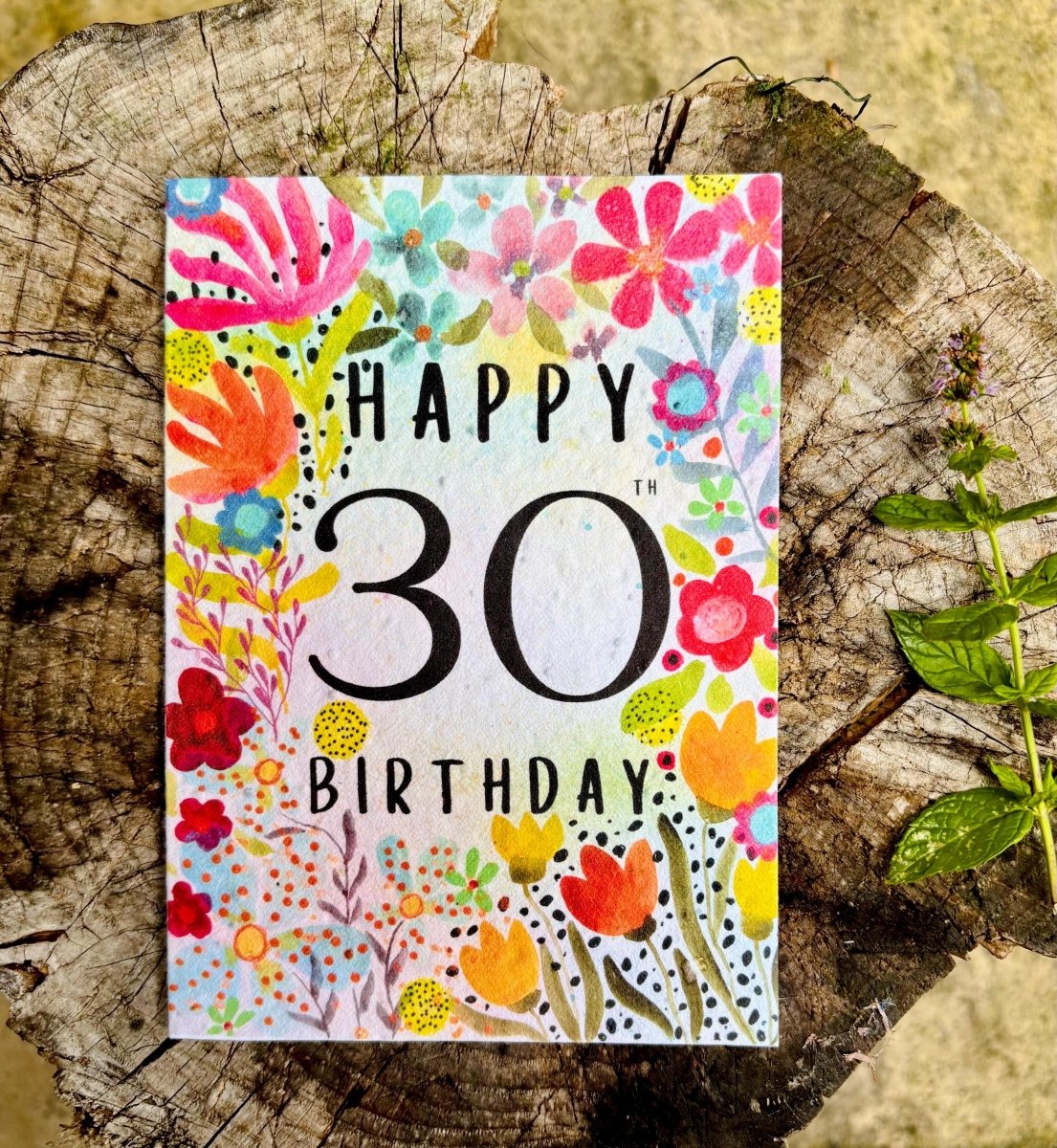 Plantable Seed Paper 30th Birthday Card: Bee Design - Erika's Whimsical Art