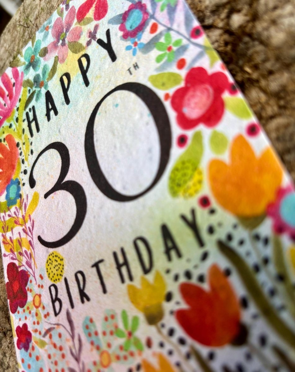 Plantable Seed Paper 30th Birthday Card: Bee Design - Erika's Whimsical Art