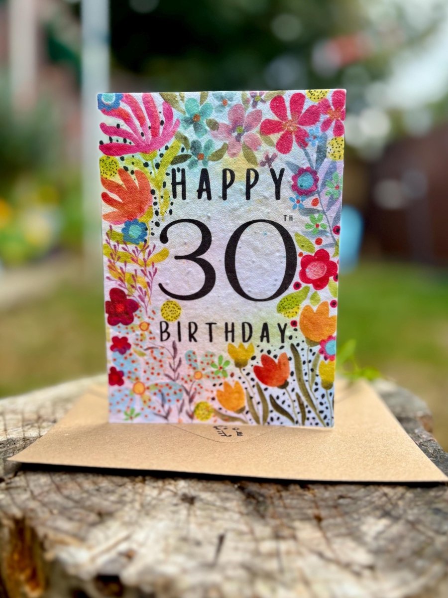 Plantable Seed Paper 30th Birthday Card: Bee Design - Erika's Whimsical Art