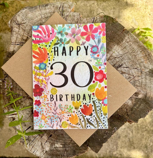Plantable Seed Paper 30th Birthday Card: Bee Design - Erika's Whimsical Art