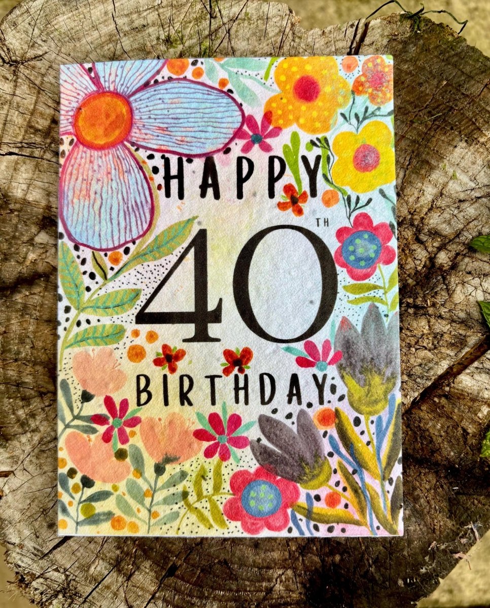 Plantable Seed Paper 40th Birthday Card: Bee Design - Erika's Whimsical Art