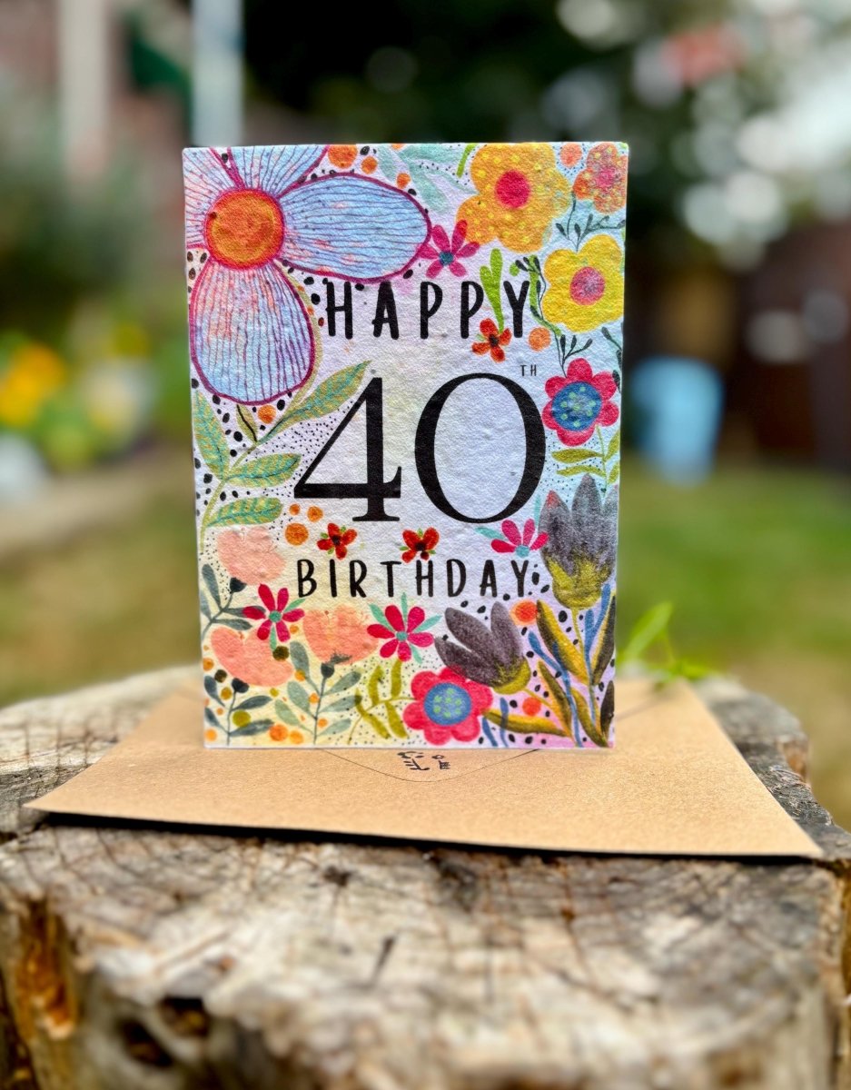 Plantable Seed Paper 40th Birthday Card: Bee Design - Erika's Whimsical Art