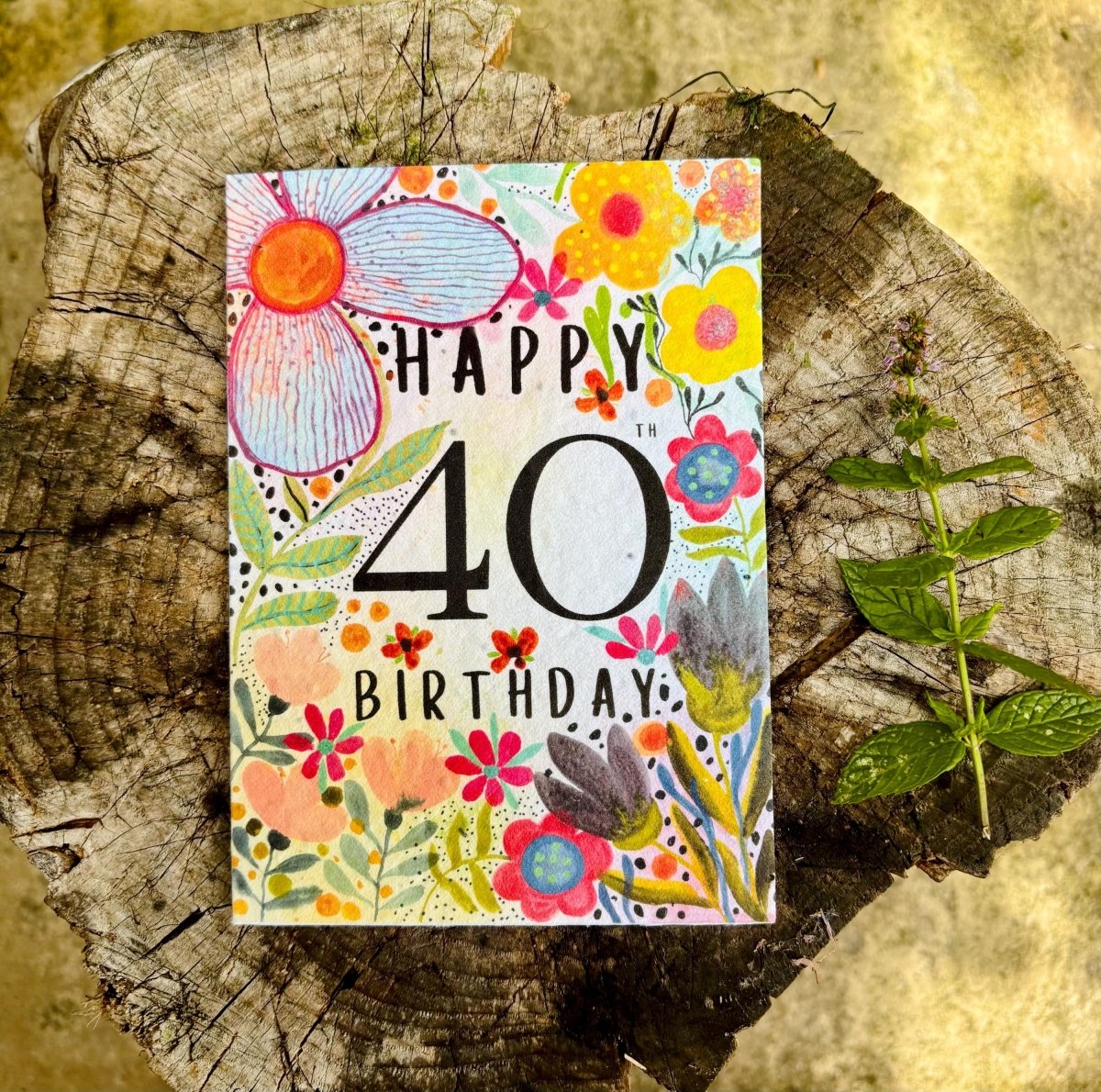 Plantable Seed Paper 40th Birthday Card: Bee Design - Erika's Whimsical Art