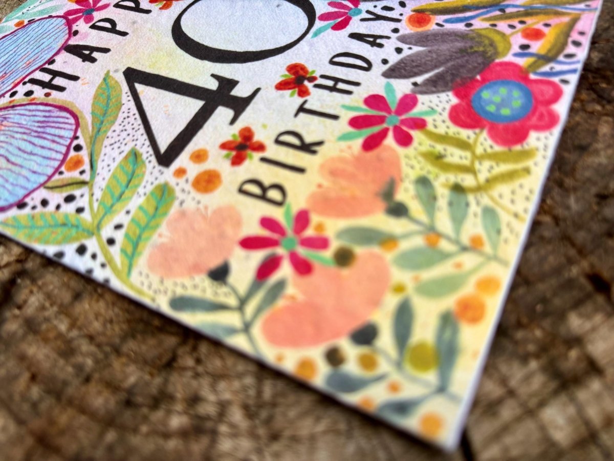 Plantable Seed Paper 40th Birthday Card: Bee Design - Erika's Whimsical Art