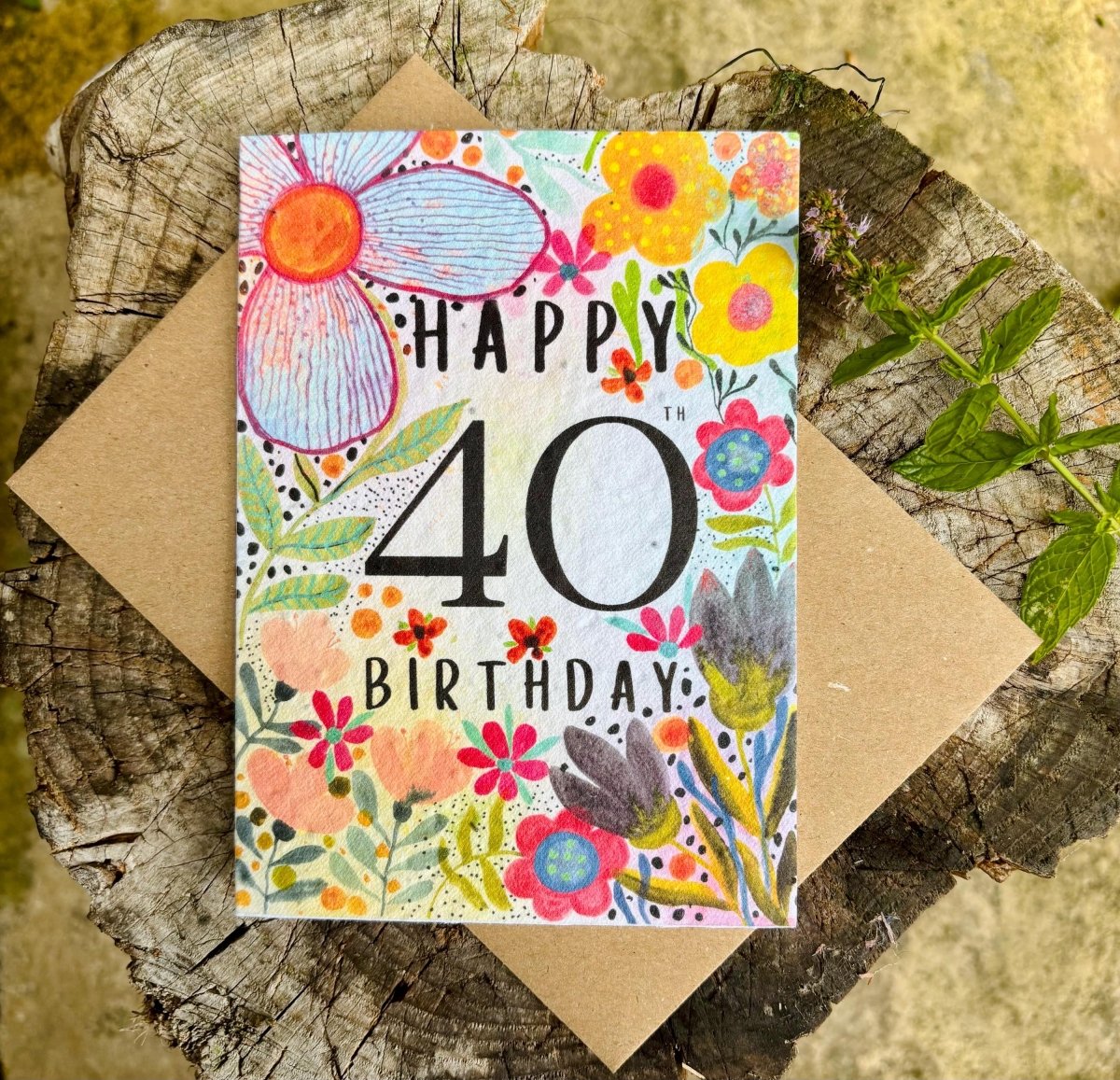 Plantable Seed Paper 40th Birthday Card: Bee Design - Erika's Whimsical Art