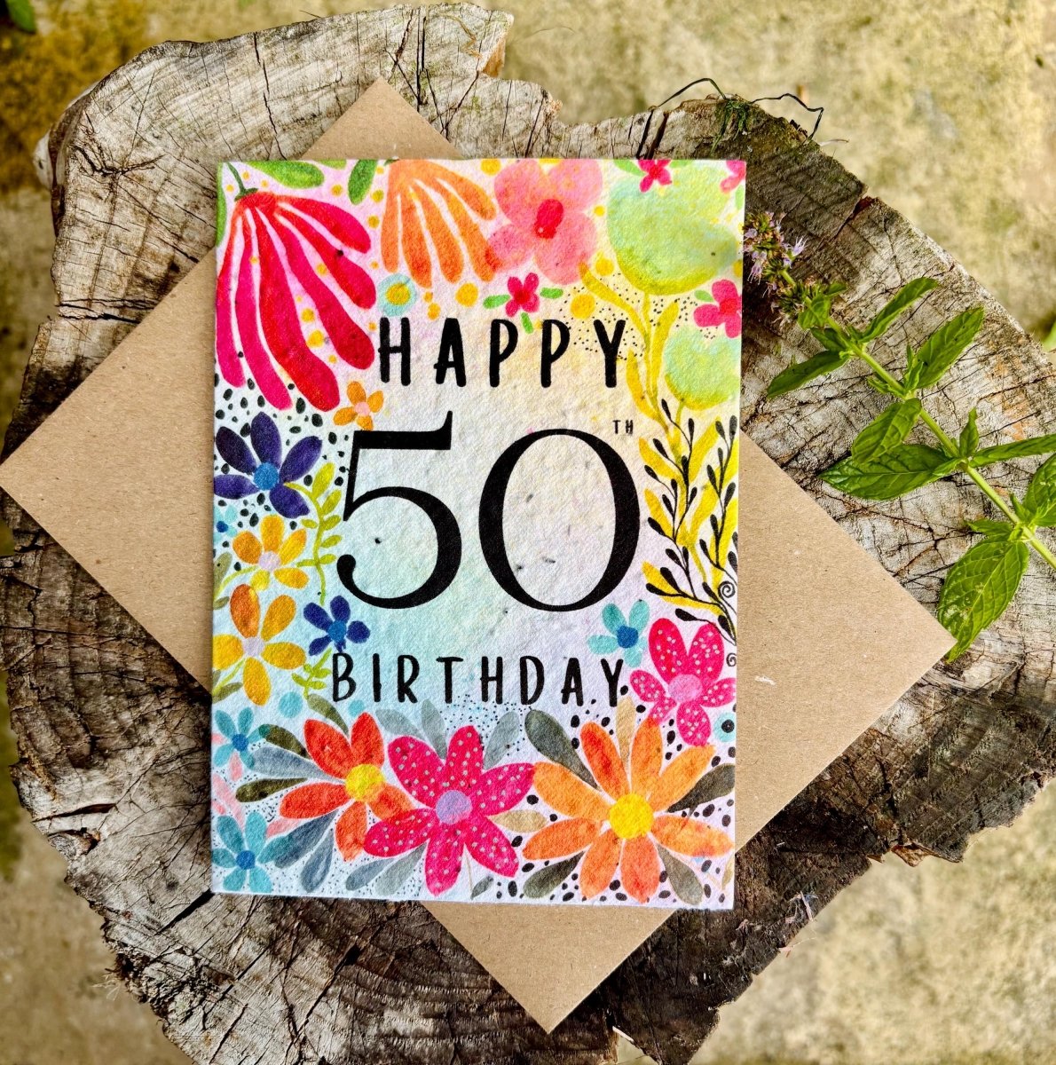 Plantable Seed Paper 50th Birthday Card: Bee Design - Erika's Whimsical Art