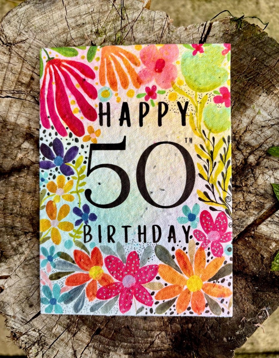 Plantable Seed Paper 50th Birthday Card: Bee Design - Erika's Whimsical Art