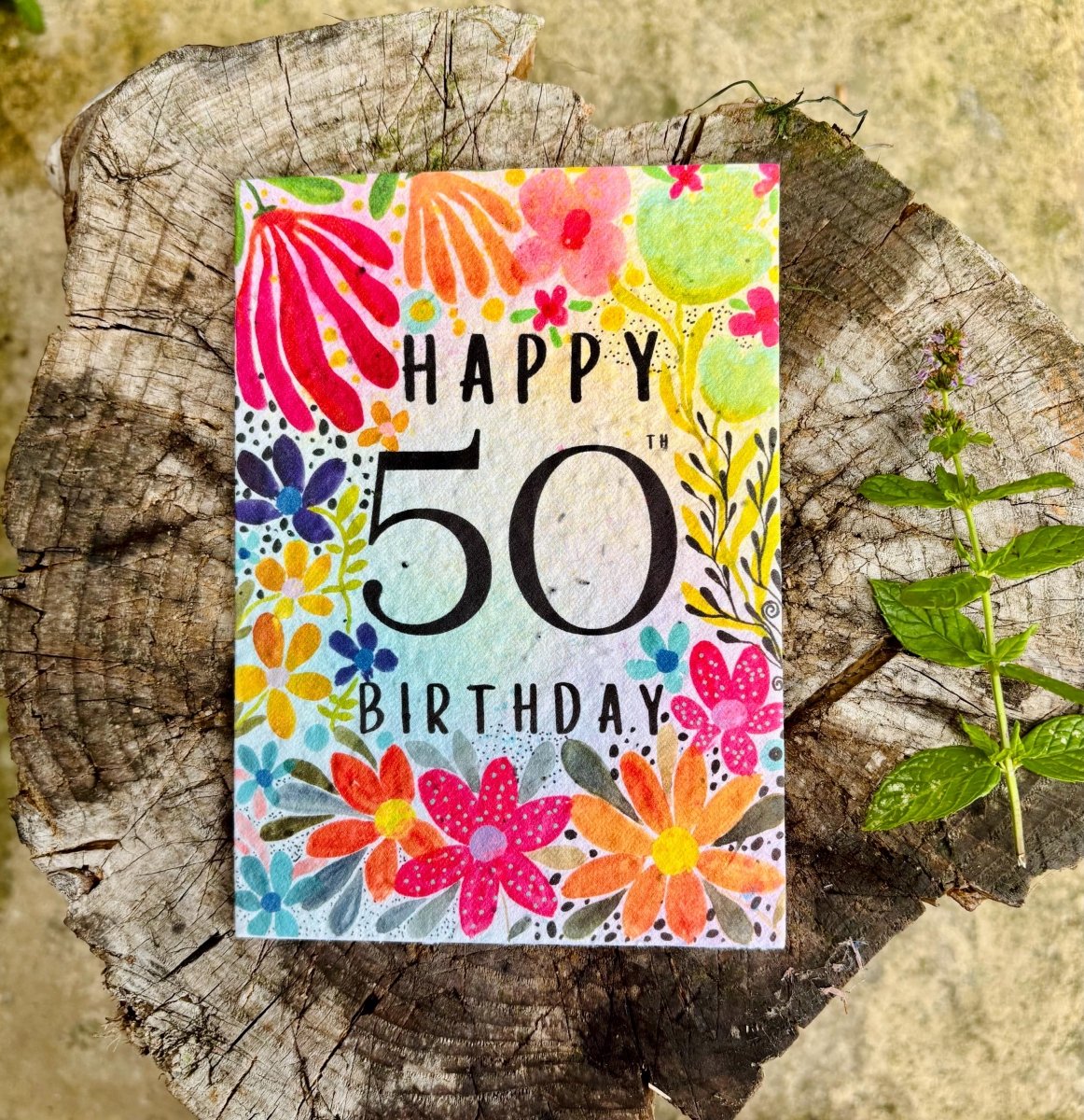 Plantable Seed Paper 50th Birthday Card: Bee Design - Erika's Whimsical Art