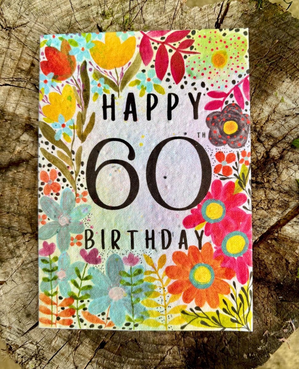 Plantable Seed Paper 60th Birthday Card: Bee Greeting Card - Erika's Whimsical Art