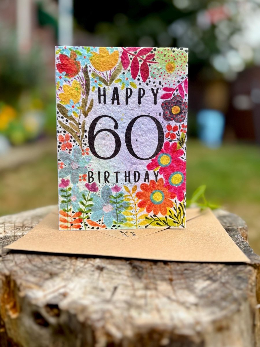 Plantable Seed Paper 60th Birthday Card: Bee Greeting Card - Erika's Whimsical Art