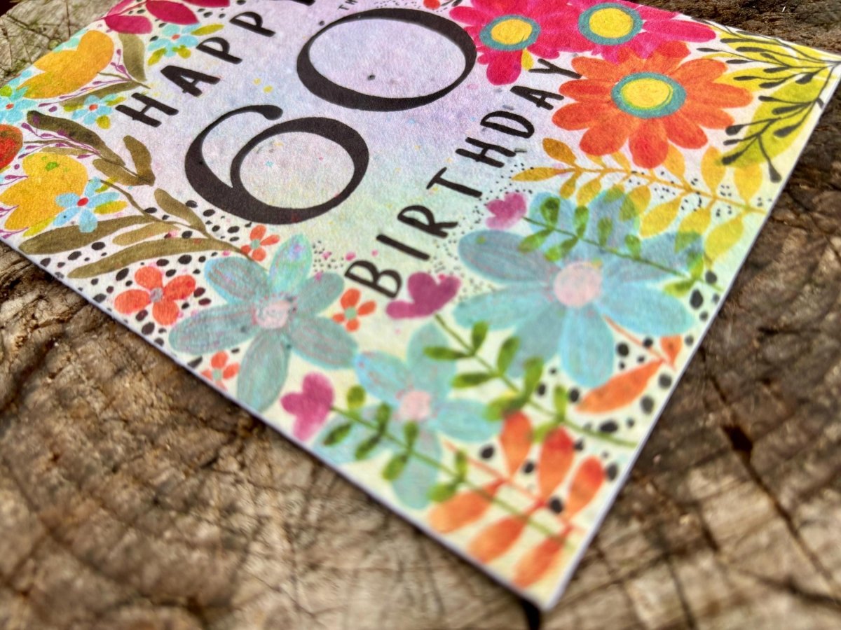 Plantable Seed Paper 60th Birthday Card: Bee Greeting Card - Erika's Whimsical Art