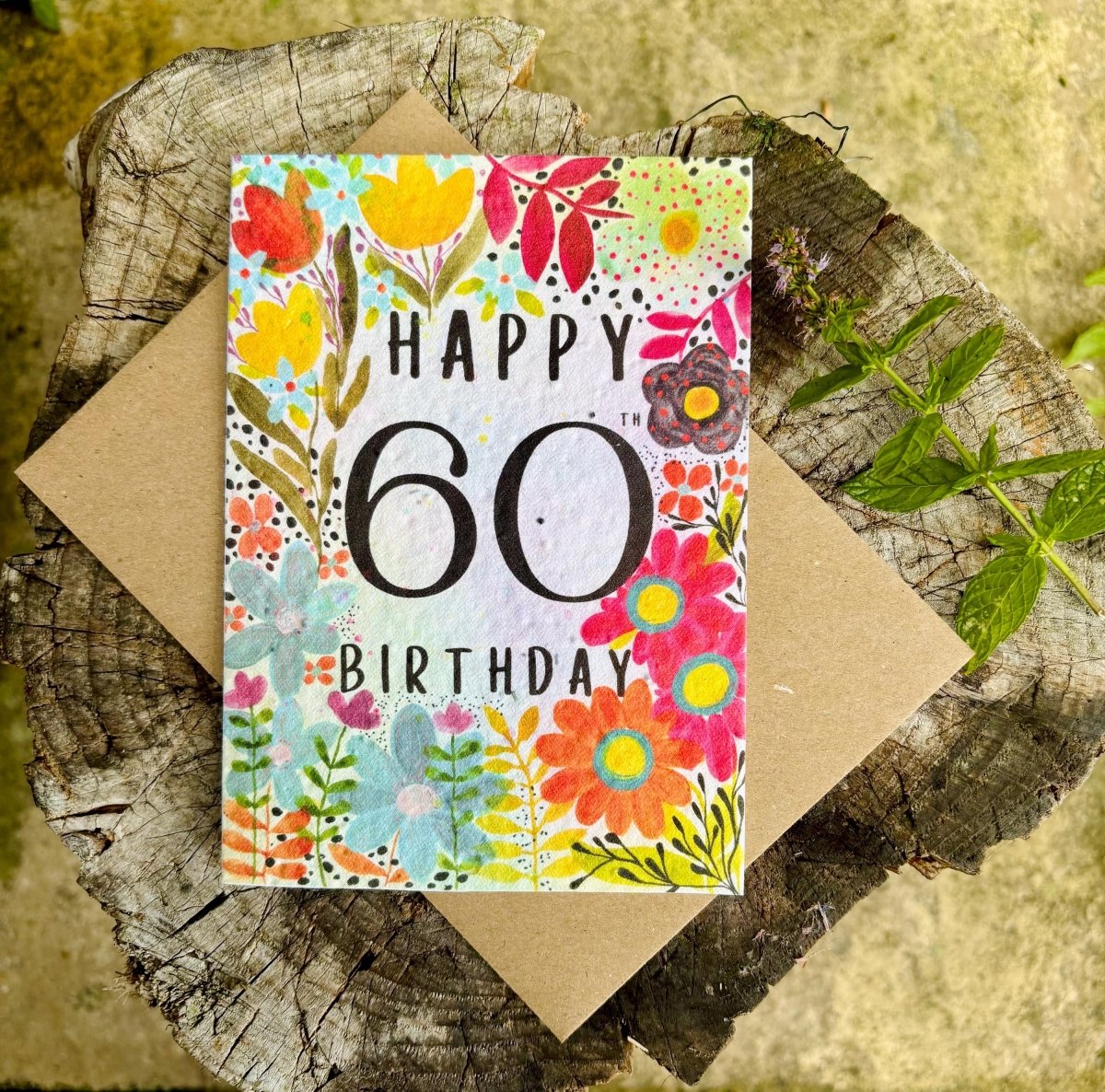 Plantable Seed Paper 60th Birthday Card: Bee Greeting Card - Erika's Whimsical Art
