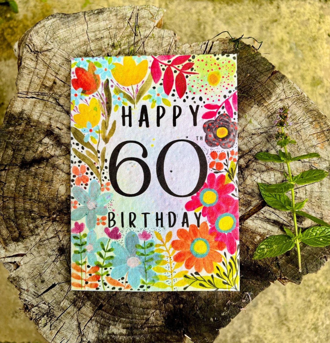 Plantable Seed Paper 60th Birthday Card: Bee Greeting Card - Erika's Whimsical Art