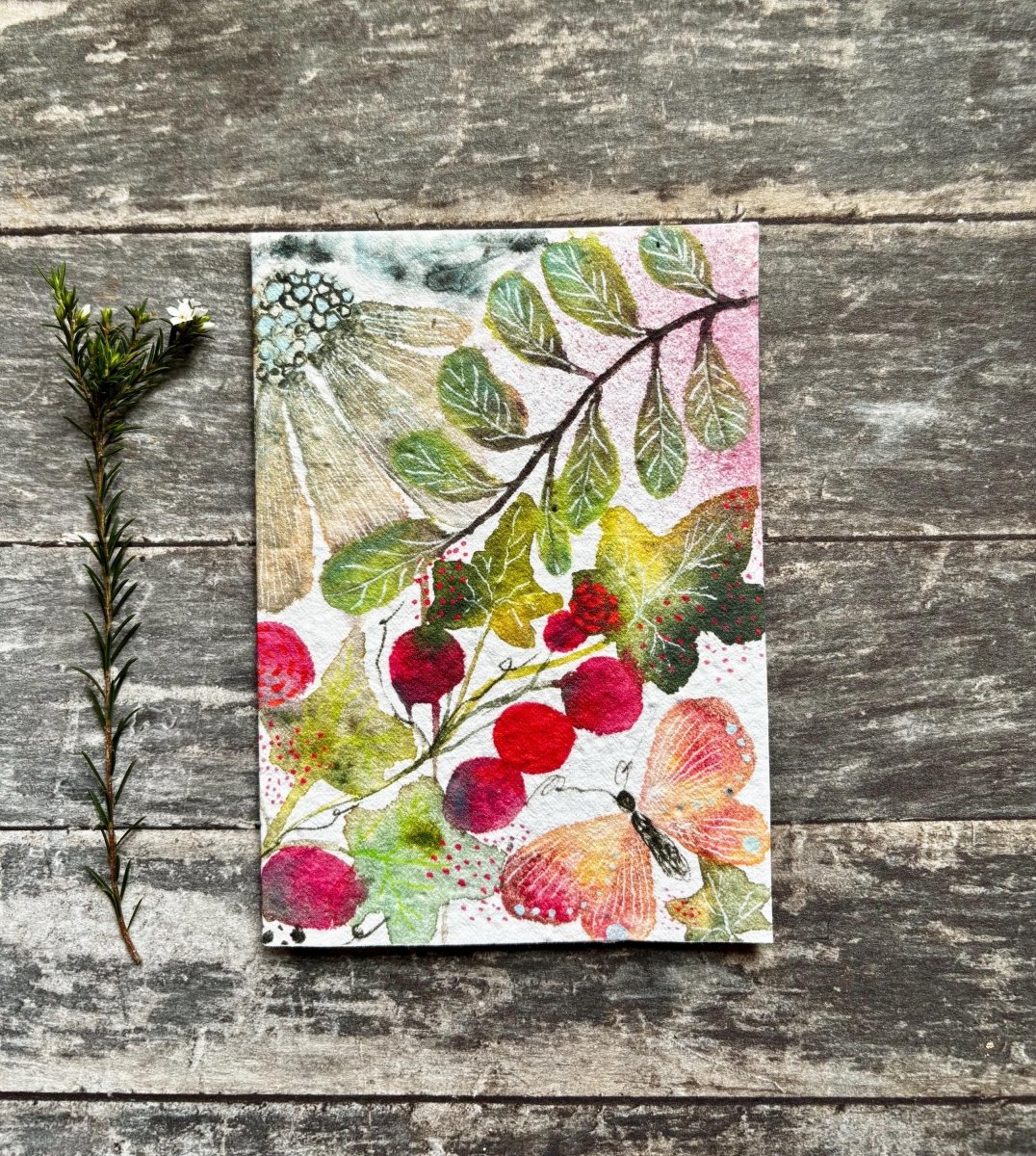 Plantable Seed Paper Berry Card – Eco Friendly Butterfly Birthday Card, Nature Lover Hedgerow Gift - Erika's Whimsical Art