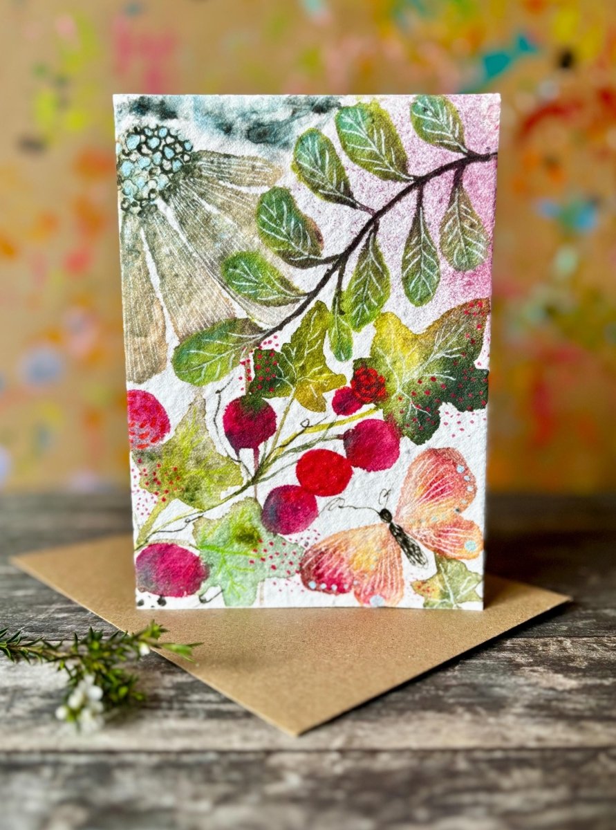 Plantable Seed Paper Berry Card – Eco Friendly Butterfly Birthday Card, Nature Lover Hedgerow Gift - Erika's Whimsical Art
