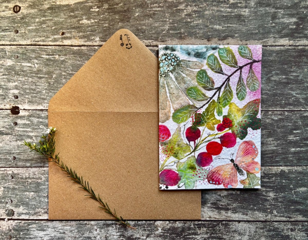 Plantable Seed Paper Berry Card – Eco Friendly Butterfly Birthday Card, Nature Lover Hedgerow Gift - Erika's Whimsical Art