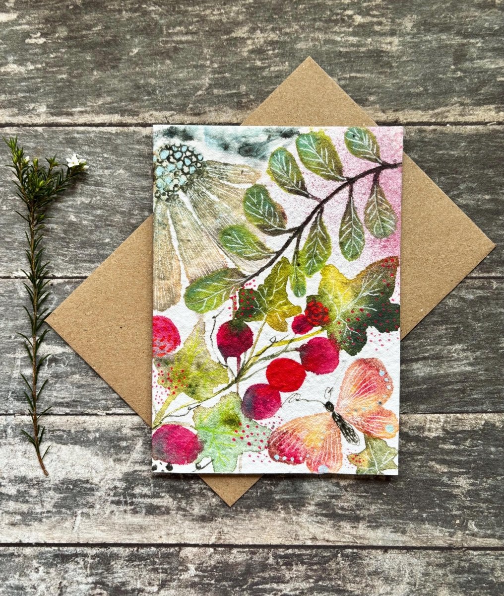Plantable Seed Paper Berry Card – Eco Friendly Butterfly Birthday Card, Nature Lover Hedgerow Gift - Erika's Whimsical Art