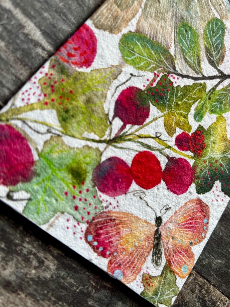 Plantable Seed Paper Berry Card – Eco Friendly Butterfly Birthday Card, Nature Lover Hedgerow Gift - Erika's Whimsical Art