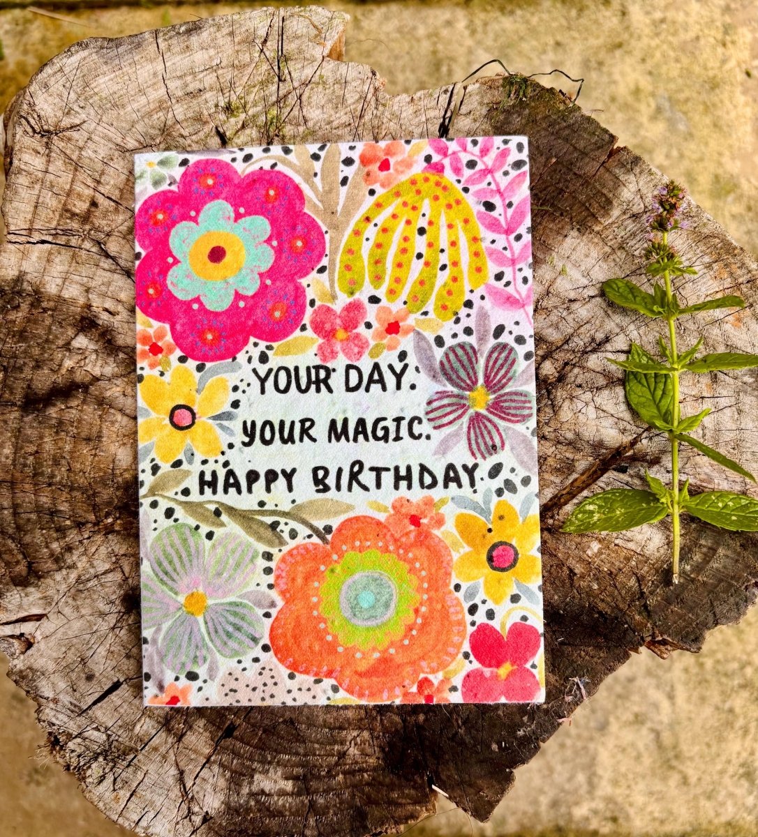 Plantable Seed Paper Birthday Card: Bee & Floral Design - Erika's Whimsical Art