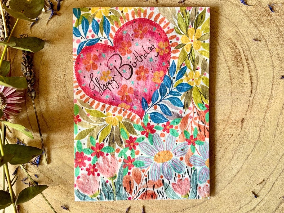 Plantable Seed Paper Birthday Card: Bee & Flower Design - Erika's Whimsical Art