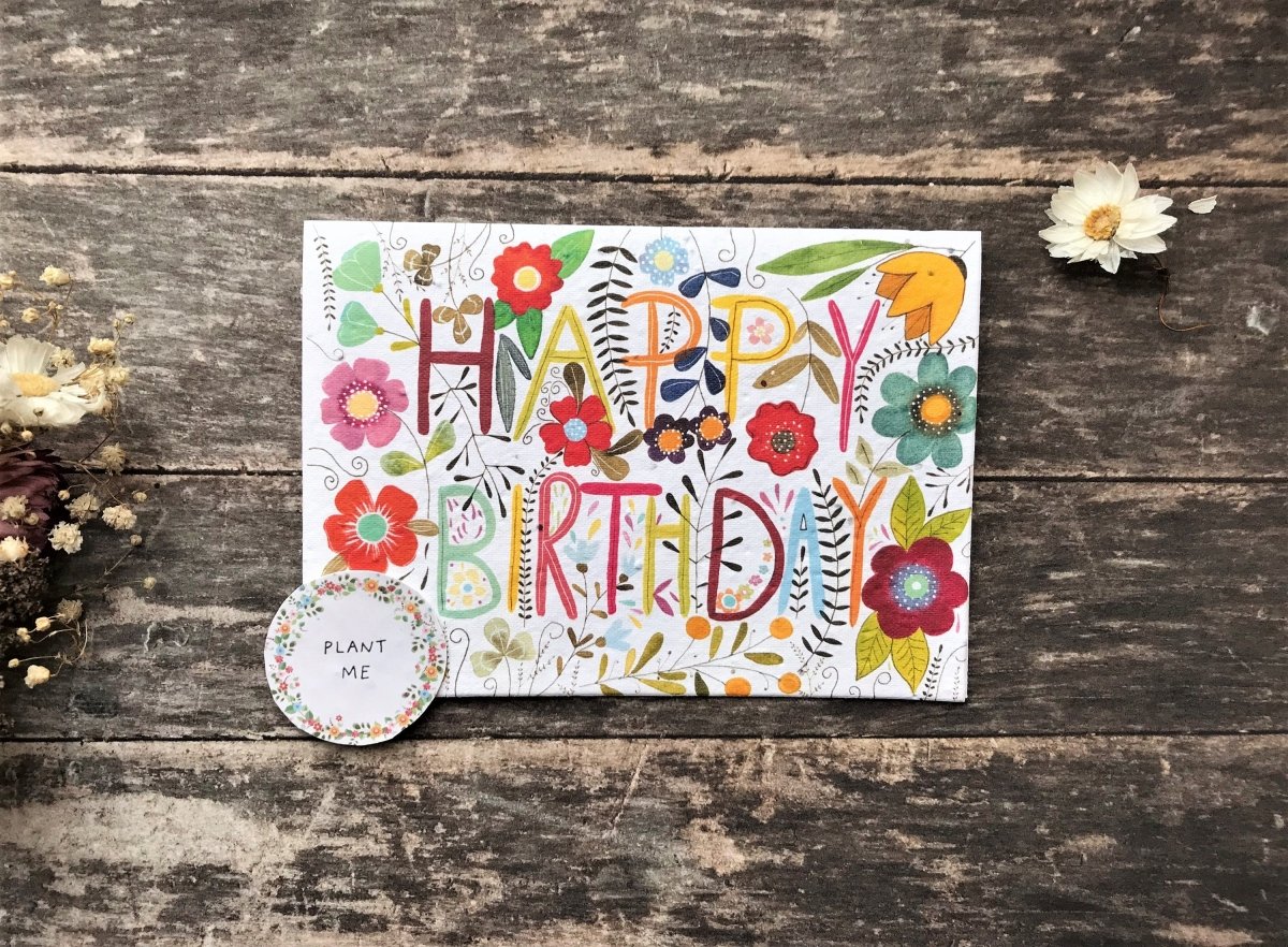 Plantable Seed Paper Birthday Card: Bee & Flower Design - Erika's Whimsical Art