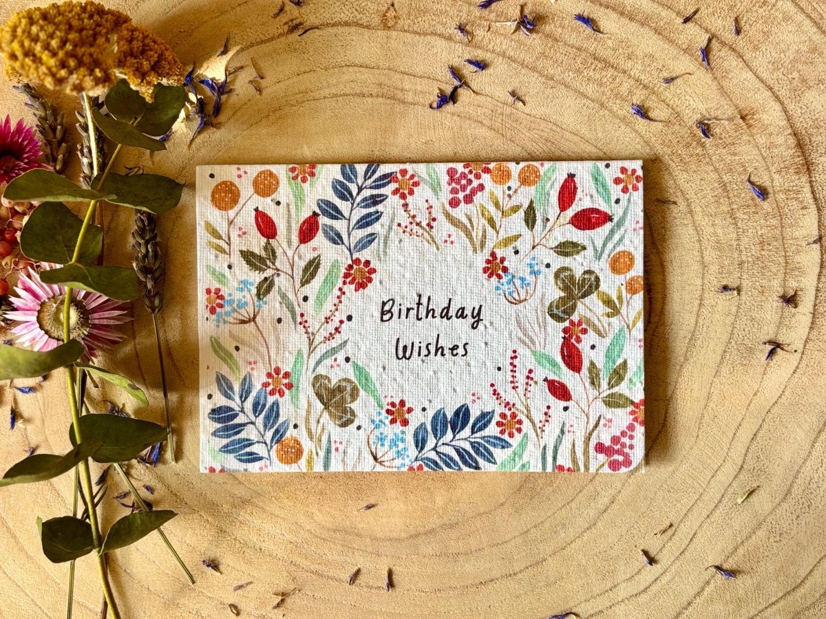 Plantable Seed Paper Birthday Card: Bee & Flower Design - Erika's Whimsical Art